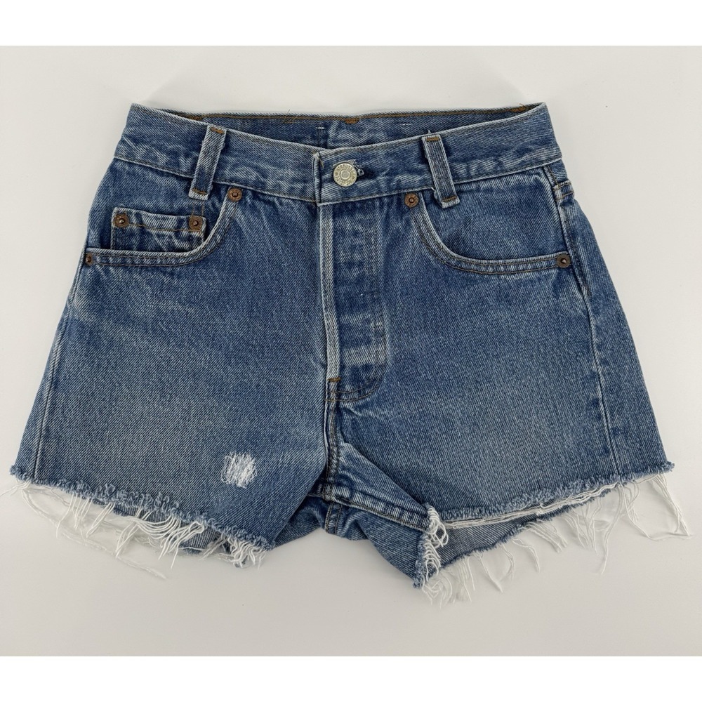 Levi's Women's High Rise Cut Off Denim Shorts Distressed Button Fly Size 24W